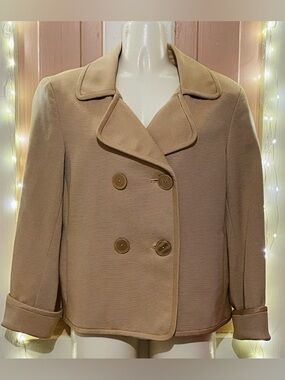 Talbots Cream-Tan Double-Breasted Short Peacoat